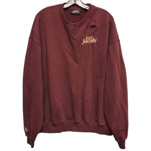 KARL JACOBS Sweater Mens Large Burgundy Spell Out Pullover Embroidered Outdoor